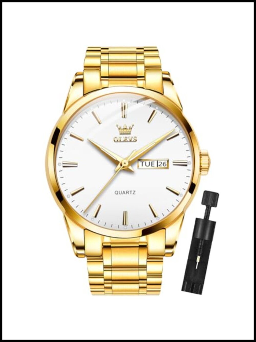 Men's Gold Tone Stainless Steel Analog Quartz Dress Watch Luminous Waterproof
